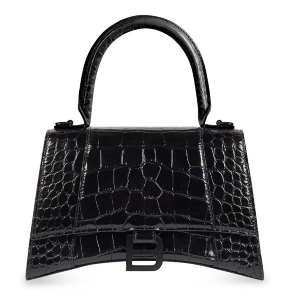 Balenciaga HOURGLASS SMALL HANDBAG CROCODILE EMBOSSED IN BLACK